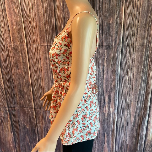 Papaya size small cream & red floral tie flowy summer blouse - Picture 8 of 16
